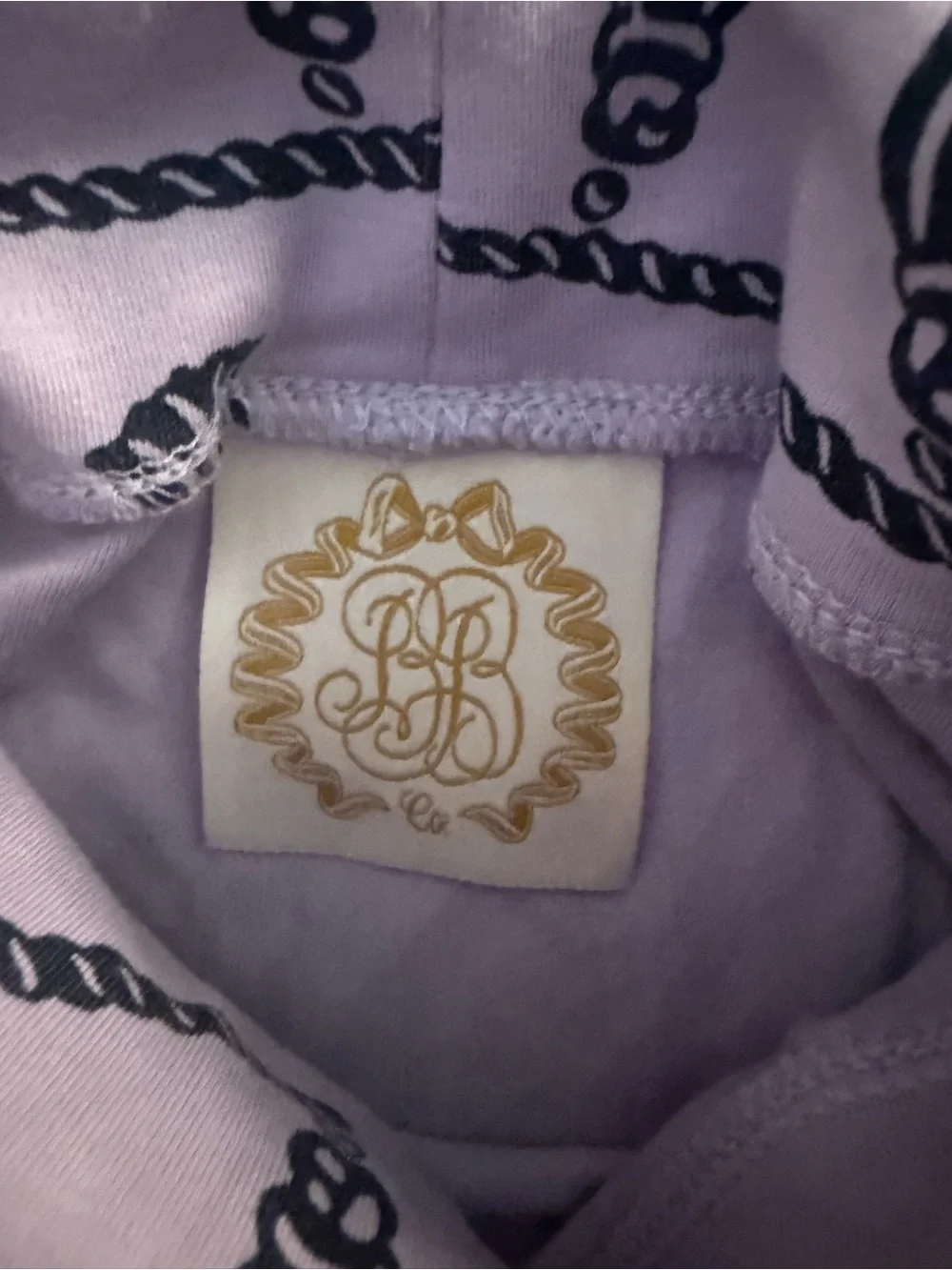 The Beaufort Bonnet Company Lavender Turtleneck with Navy Tassel Rope Print